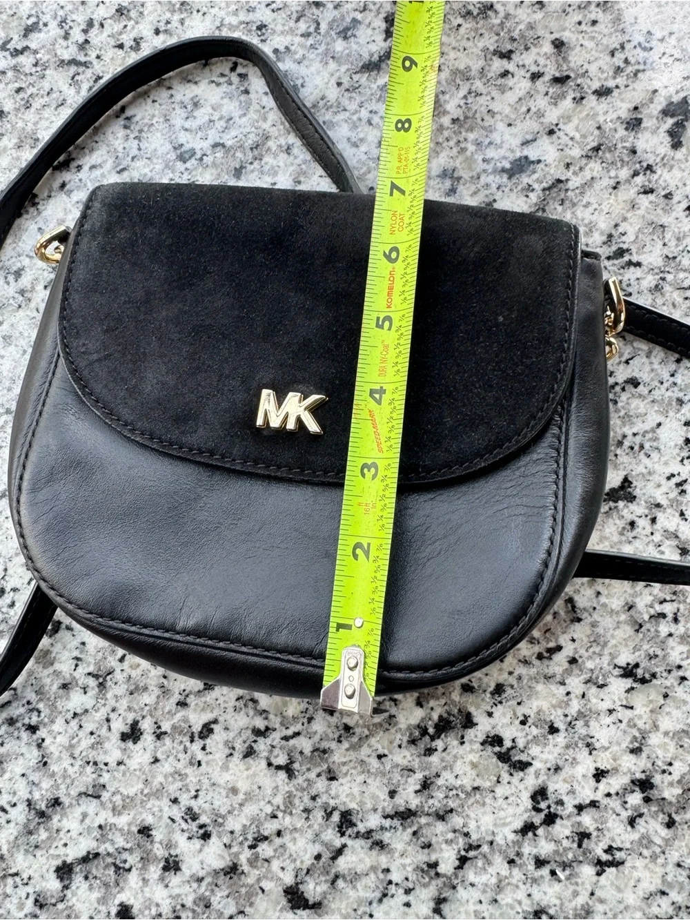 Michael Kors Black Leather & Suede Compact Crossbody with Gold Hardware